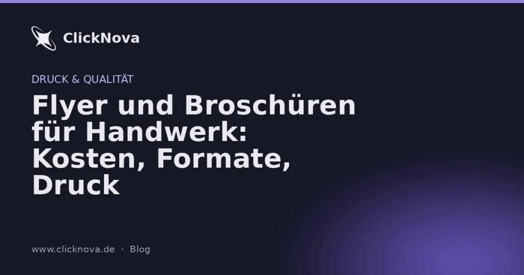 Stapel von hochwertigen Flyern und Broschüren für Handwerksbetriebe, sortiert nach Format und Papierqualität.