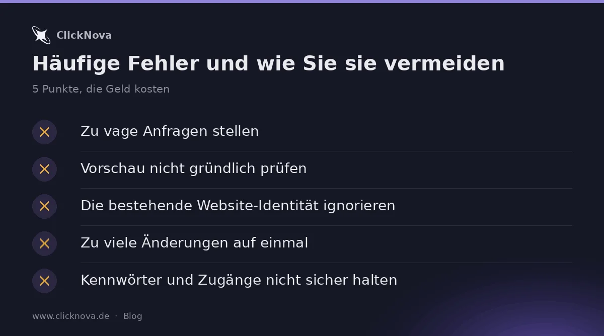 Infografik: Häufige Fehler und wie Sie sie vermeiden – Zu vage Anfragen stellen, Vorschau nicht gründlich prüfen, Die bestehe